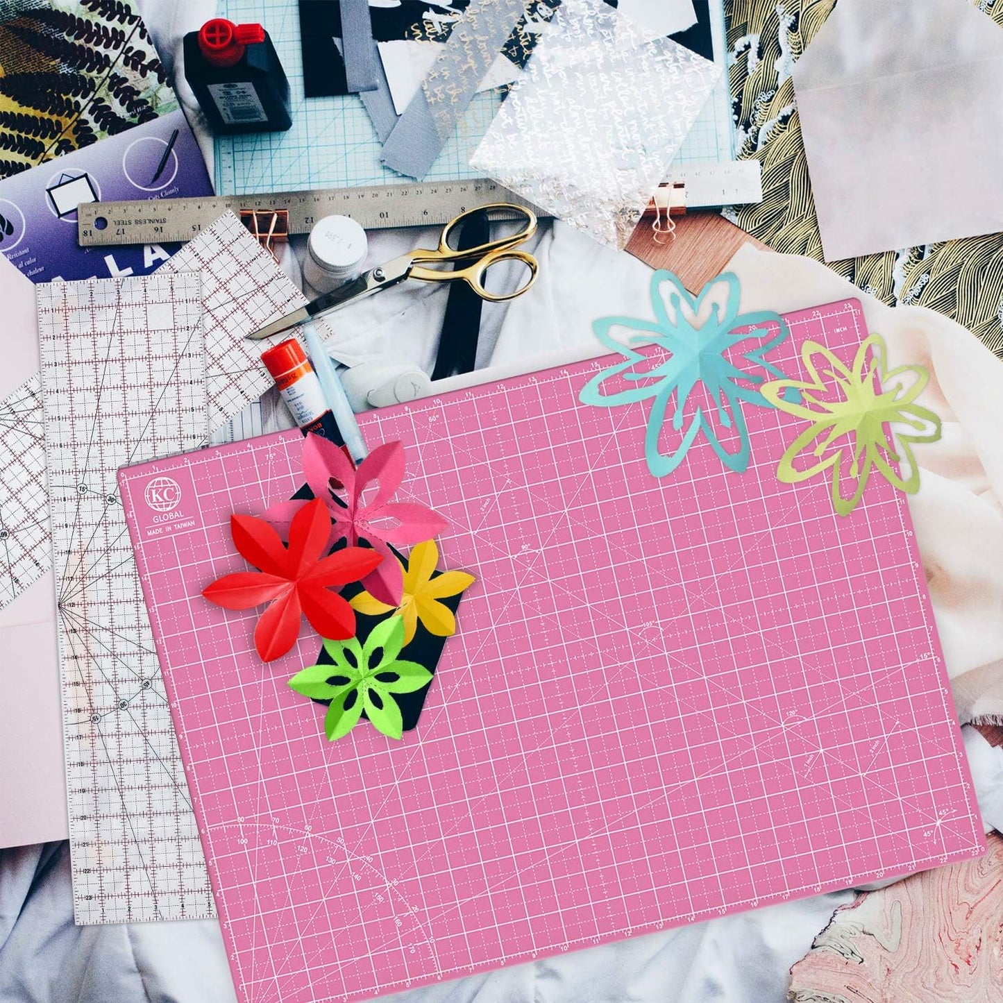 A2 (24"X18") Self-Healing Cutting Mat (Pink) - Sturdy, Reversible, Eco-Friendly, Non-Slip. Premium Desk Mat for Crafters, Quilters, and Hobbyist