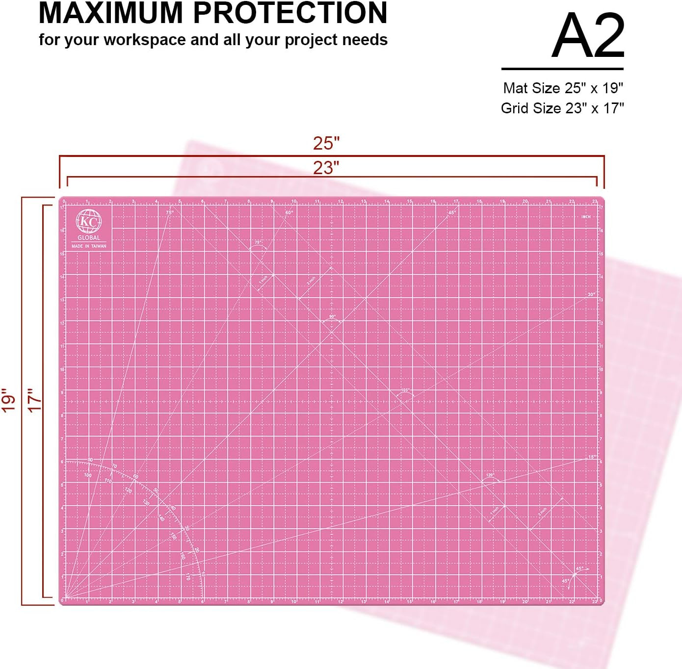 A2 (24"X18") Self-Healing Cutting Mat (Pink) - Sturdy, Reversible, Eco-Friendly, Non-Slip. Premium Desk Mat for Crafters, Quilters, and Hobbyist