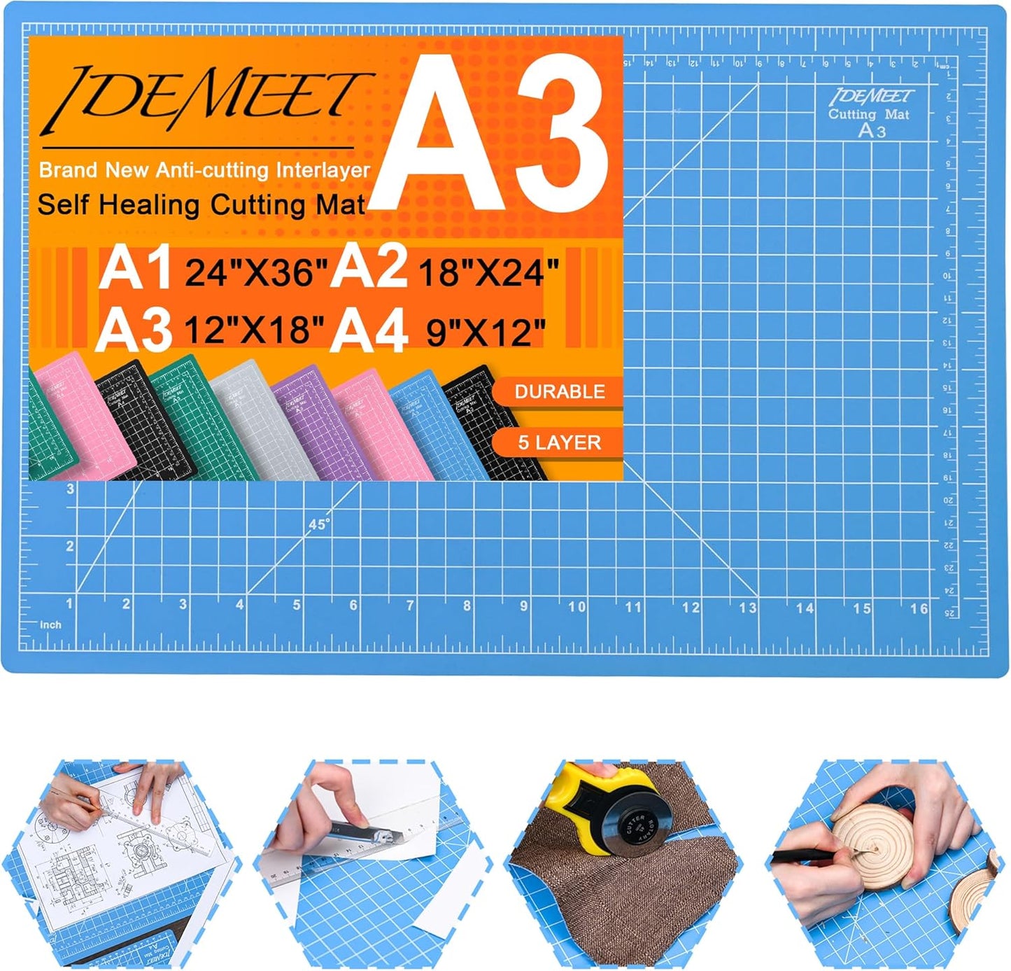 Density-Upgraded 9"X12" Self Healing Cutting Mat, Rotary Sewing Mat for Crafts, 5-Ply Blade Table Protector Cut Board for Fabric Leather Cutting Quilting Modeling Hobby Project, A4, Green