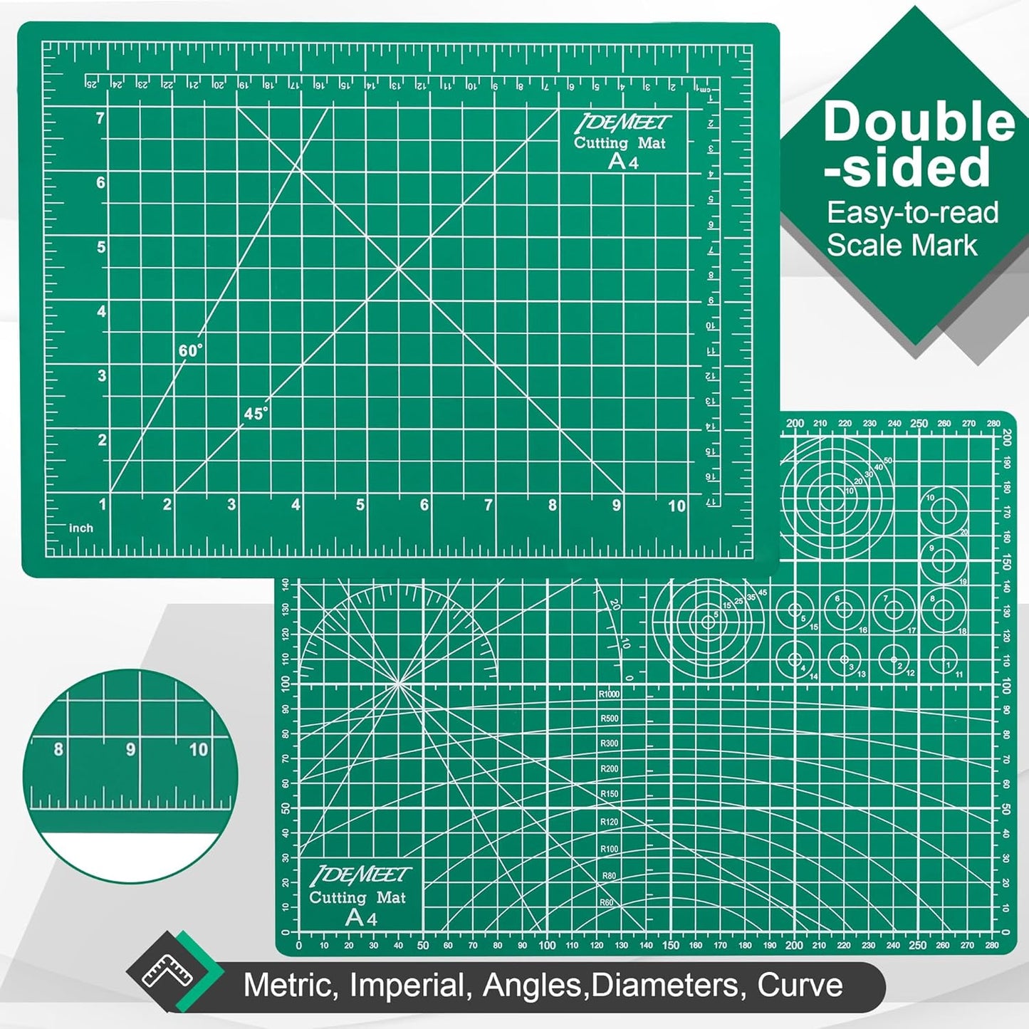Density-Upgraded 9"X12" Self Healing Cutting Mat, Rotary Sewing Mat for Crafts, 5-Ply Blade Table Protector Cut Board for Fabric Leather Cutting Quilting Modeling Hobby Project, A4, Green