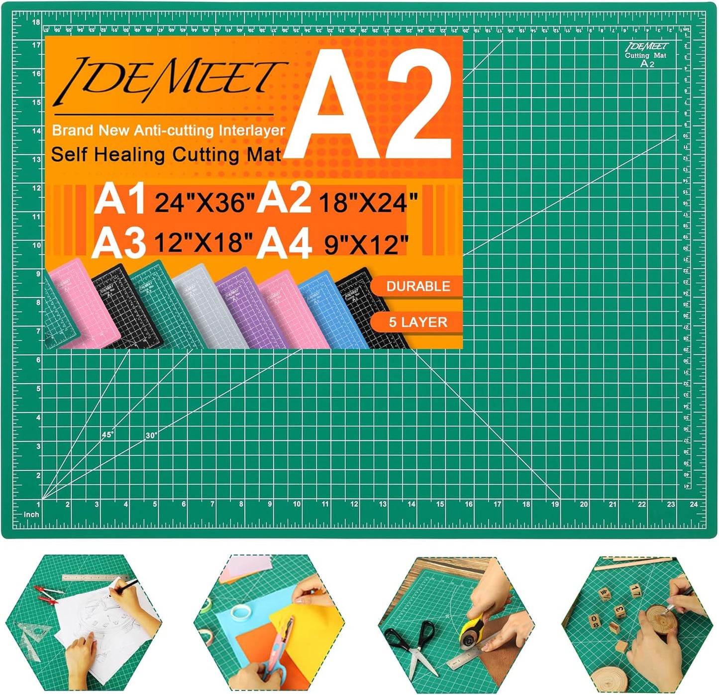 Density-Upgraded 9"X12" Self Healing Cutting Mat, Rotary Sewing Mat for Crafts, 5-Ply Blade Table Protector Cut Board for Fabric Leather Cutting Quilting Modeling Hobby Project, A4, Green