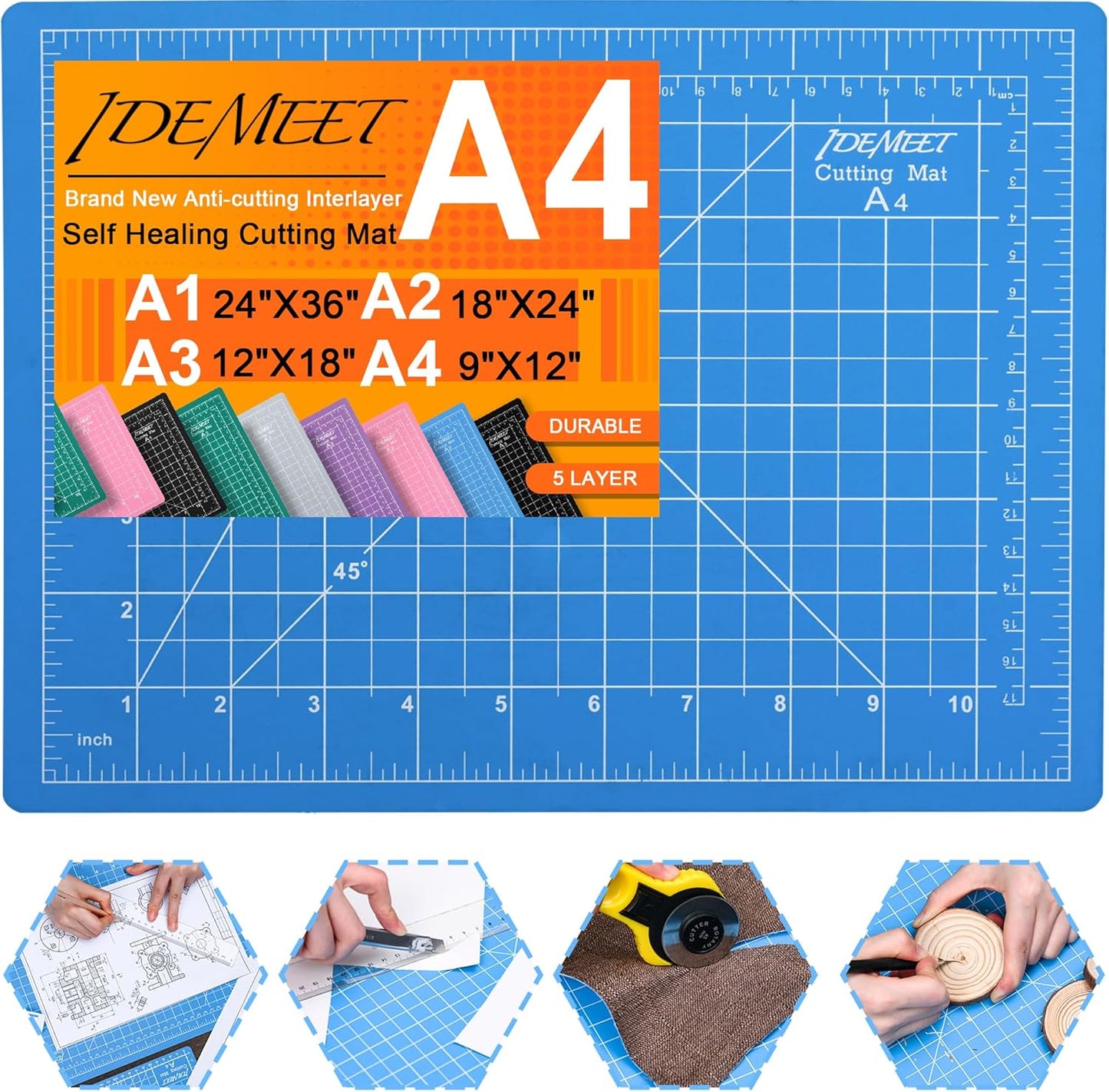 Density-Upgraded 9"X12" Self Healing Cutting Mat, Rotary Sewing Mat for Crafts, 5-Ply Blade Table Protector Cut Board for Fabric Leather Cutting Quilting Modeling Hobby Project, A4, Green