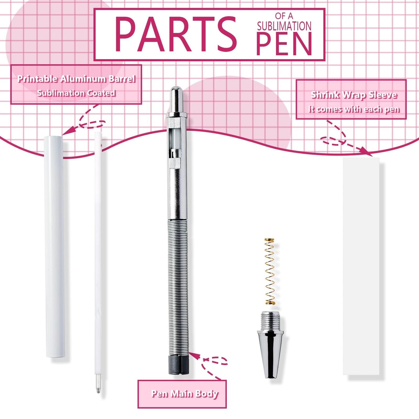 Sublimation Pens Blank No Clip with Shrink Wrap,Heat Transfer Sublimation Bal...