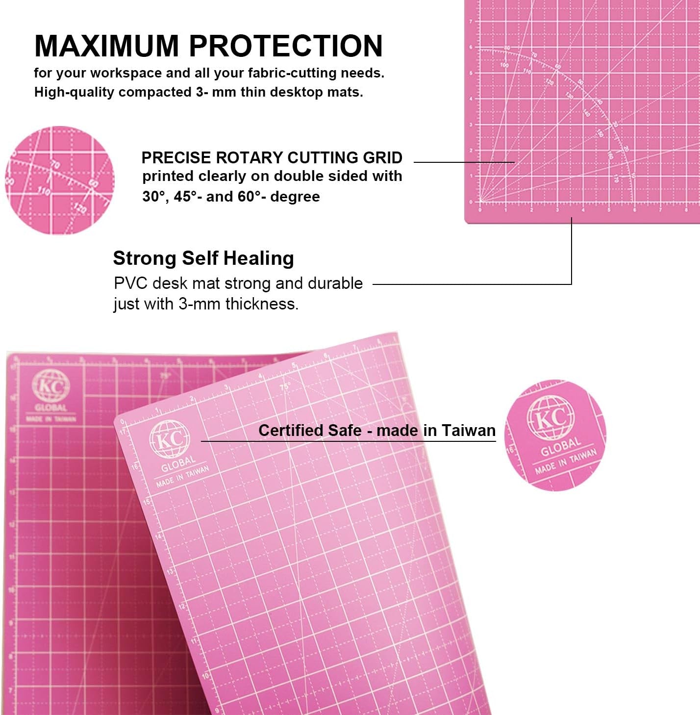 A2 (24"X18") Self-Healing Cutting Mat (Pink) - Sturdy, Reversible, Eco-Friendly, Non-Slip. Premium Desk Mat for Crafters, Quilters, and Hobbyist