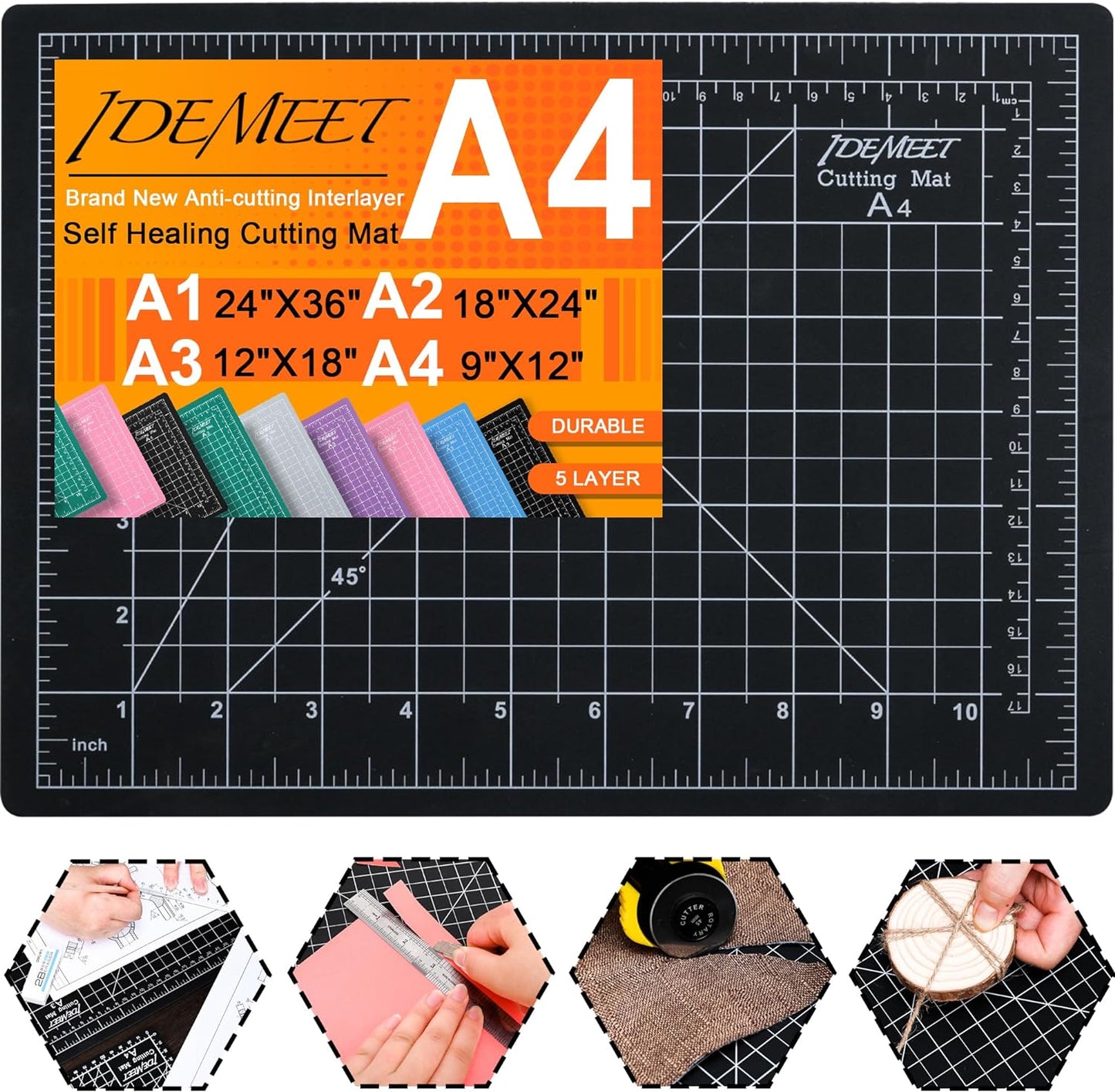 Density-Upgraded 9"X12" Self Healing Cutting Mat, Rotary Sewing Mat for Crafts, 5-Ply Blade Table Protector Cut Board for Fabric Leather Cutting Quilting Modeling Hobby Project, A4, Green