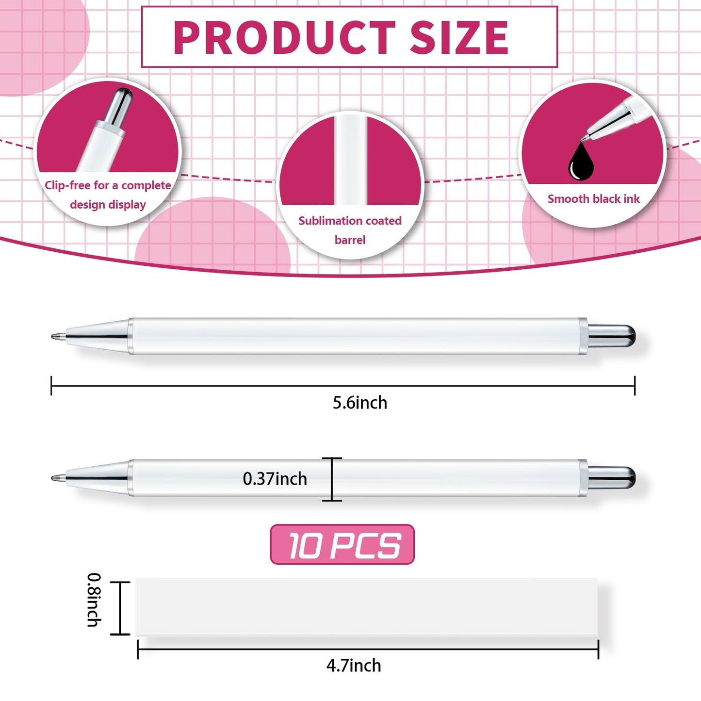 Sublimation Pens Blank No Clip with Shrink Wrap,Heat Transfer Sublimation Bal...