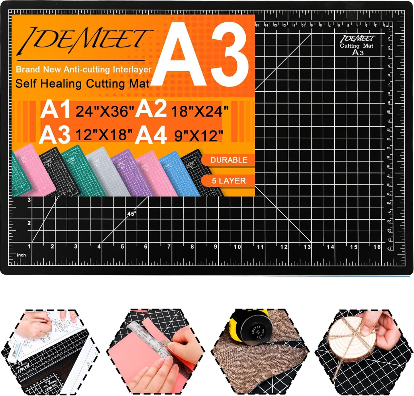 Density-Upgraded 9"X12" Self Healing Cutting Mat, Rotary Sewing Mat for Crafts, 5-Ply Blade Table Protector Cut Board for Fabric Leather Cutting Quilting Modeling Hobby Project, A4, Green