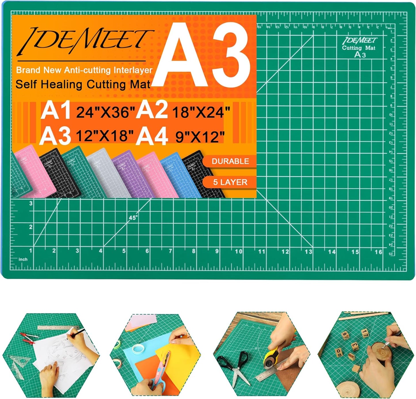 Density-Upgraded 9"X12" Self Healing Cutting Mat, Rotary Sewing Mat for Crafts, 5-Ply Blade Table Protector Cut Board for Fabric Leather Cutting Quilting Modeling Hobby Project, A4, Green