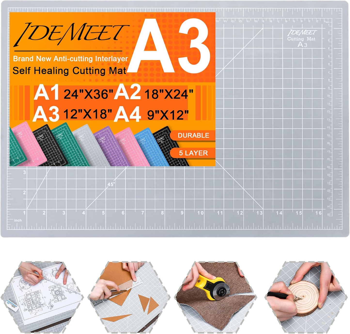Density-Upgraded 9"X12" Self Healing Cutting Mat, Rotary Sewing Mat for Crafts, 5-Ply Blade Table Protector Cut Board for Fabric Leather Cutting Quilting Modeling Hobby Project, A4, Green