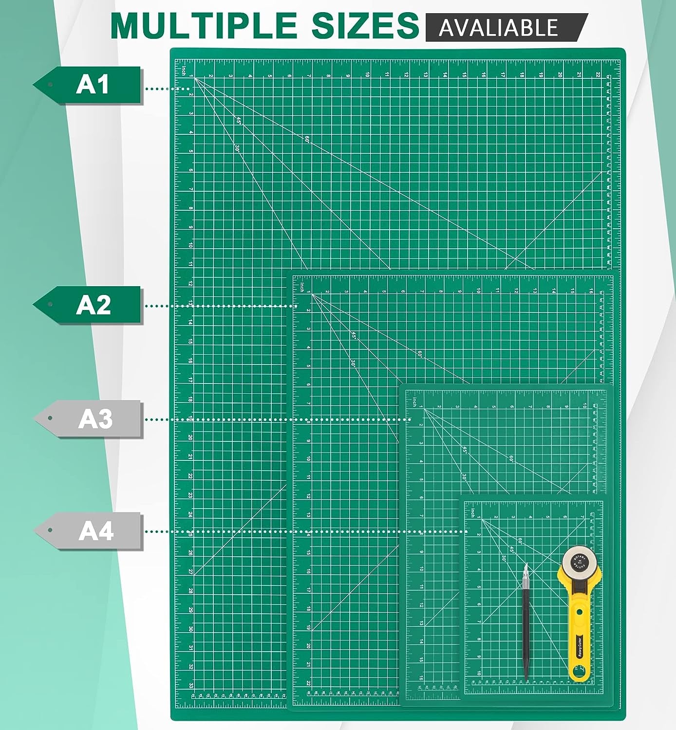 Density-Upgraded 9"X12" Self Healing Cutting Mat, Rotary Sewing Mat for Crafts, 5-Ply Blade Table Protector Cut Board for Fabric Leather Cutting Quilting Modeling Hobby Project, A4, Green