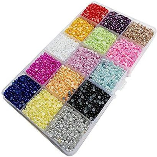 18000Pcs Assorted 15 Colors Half Flatback Imitation Pearl Bead 3Mm Gem Scrapbook Craft DIY Beads + Plastic Box