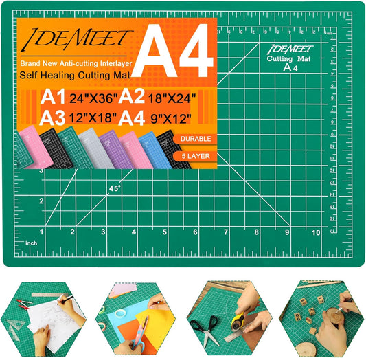 Density-Upgraded 9"X12" Self Healing Cutting Mat,  Rotary Sewing Mat for Crafts, 5-Ply Blade Table Protector Cut Board for Fabric Leather Cutting Quilting Modeling Hobby Project, A4, Green