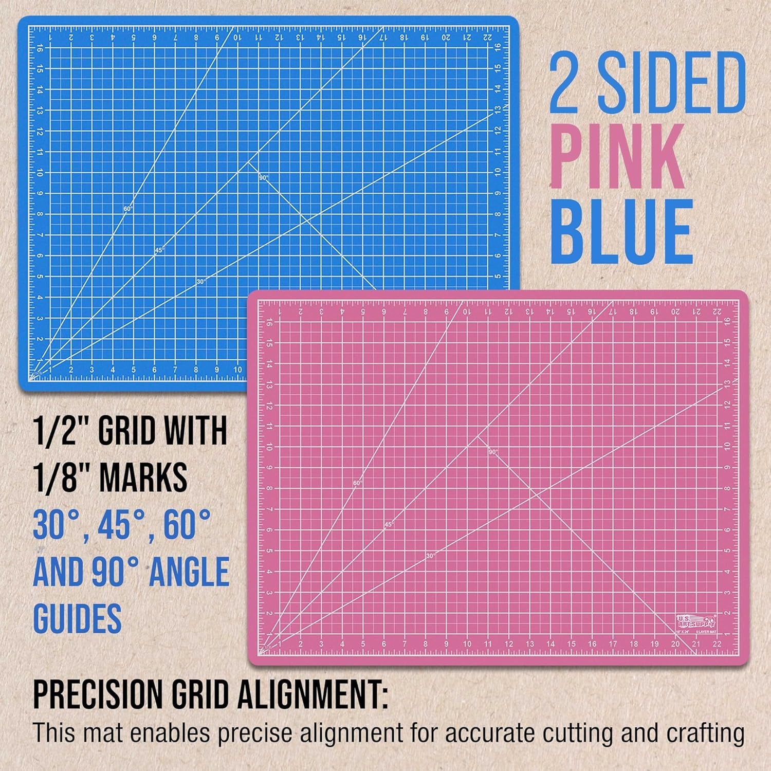 18" X 24" Self-Healing Cutting Mat 5-Ply - Double-Sided Pink/Blue Craft Mat, Non-Slip Cutting Mats for Crafts, Sewing, Quilting, Scrapbooking