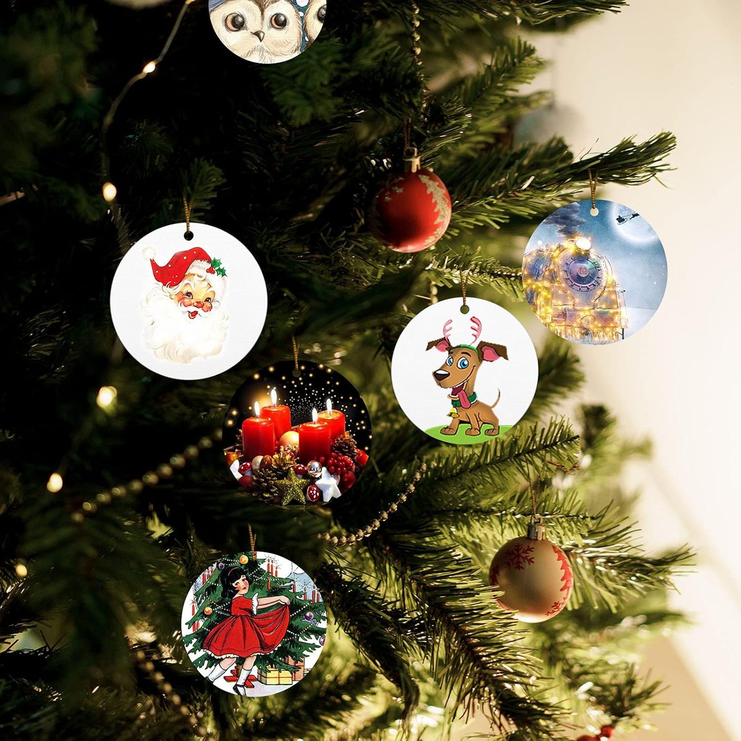 16Pcs Sublimation Blank Pendants, MDF Personalized Sublimation Pendant round Blank Discs Halloween Christmas Ornaments DIY Decoration Supplies