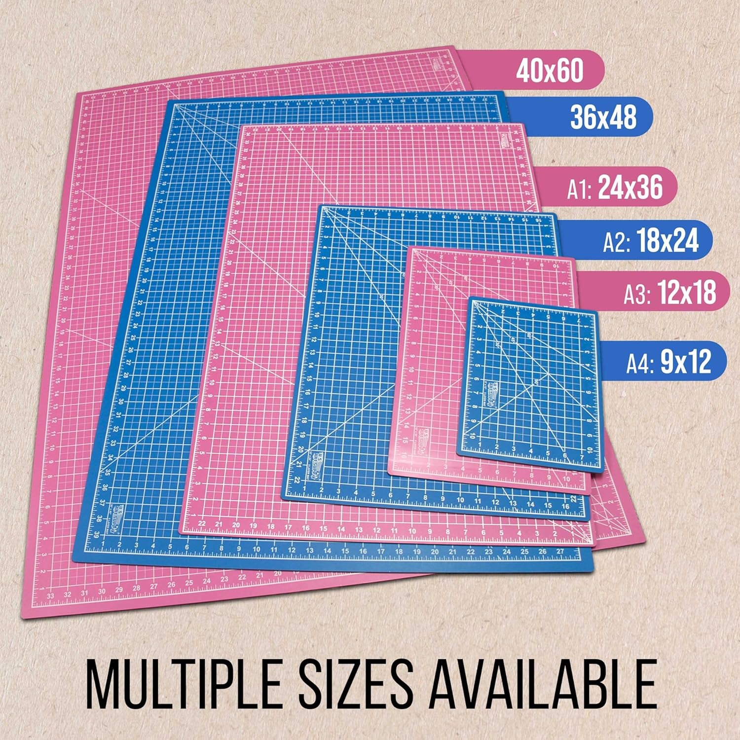 18" X 24" Self-Healing Cutting Mat 5-Ply - Double-Sided Pink/Blue Craft Mat, Non-Slip Cutting Mats for Crafts, Sewing, Quilting, Scrapbooking