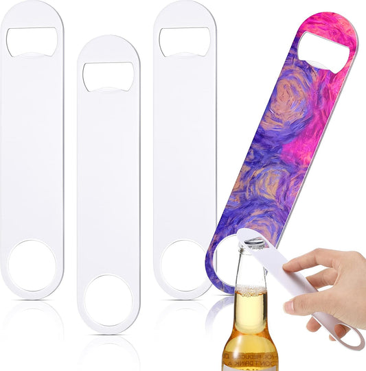 Sublimation Blank Bottle Opener Stainless Steel Flat Beer Bottle Opener for Kitchen Restaurant Personalized Sublimation Photo(White,4 Pieces)