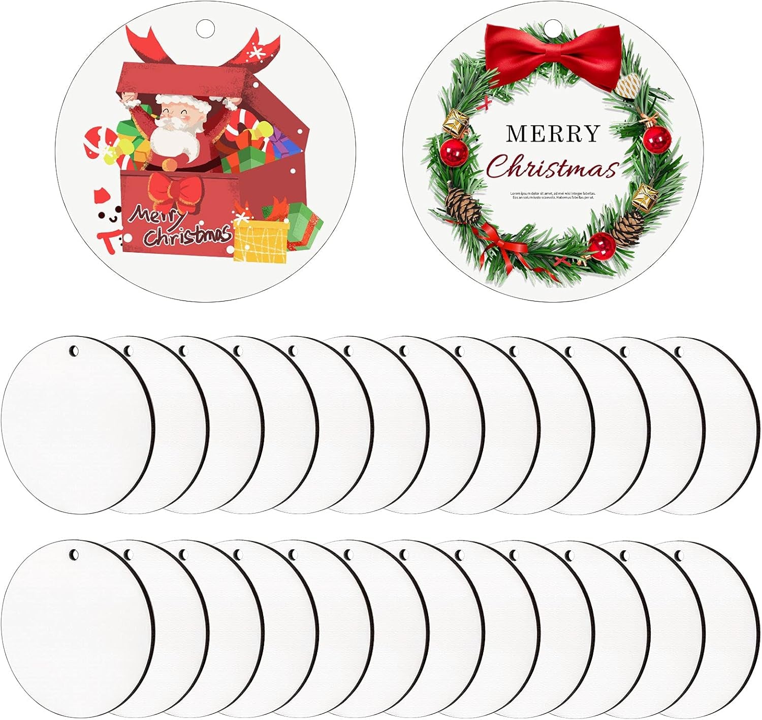 16Pcs Sublimation Blank Pendants, MDF Personalized Sublimation Pendant round Blank Discs Halloween Christmas Ornaments DIY Decoration Supplies