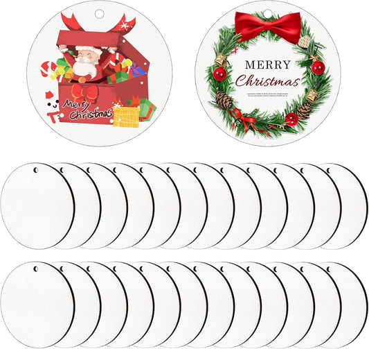 16Pcs Sublimation Blank Pendants, MDF Personalized Sublimation Pendant round Blank Discs Halloween Christmas Ornaments DIY Decoration Supplies