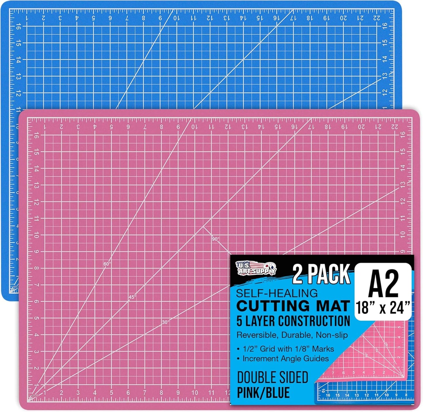 18" X 24" Self-Healing Cutting Mat 5-Ply - Double-Sided Pink/Blue Craft Mat, Non-Slip Cutting Mats for Crafts, Sewing, Quilting, Scrapbooking
